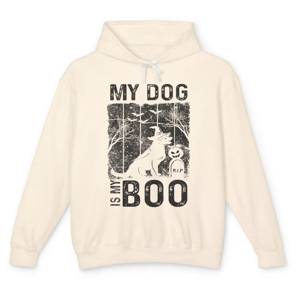 Retro My Dog Is My Boo Ghost Hippie Halloween Spooky Puppy Unisex Lightweight Hoodie