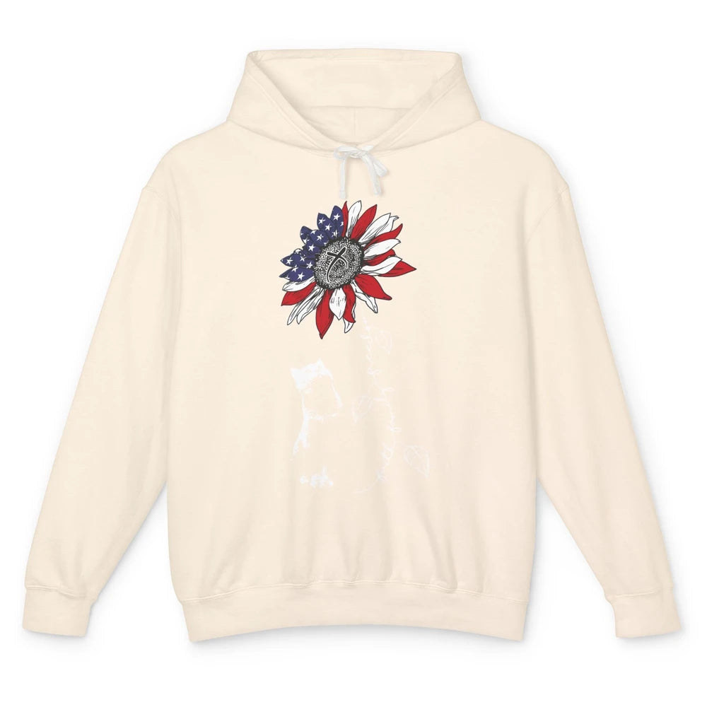 Cat Sunflower 4th Of July Patriotic Faith Family Freedom Unisex Lightweight Hoodie