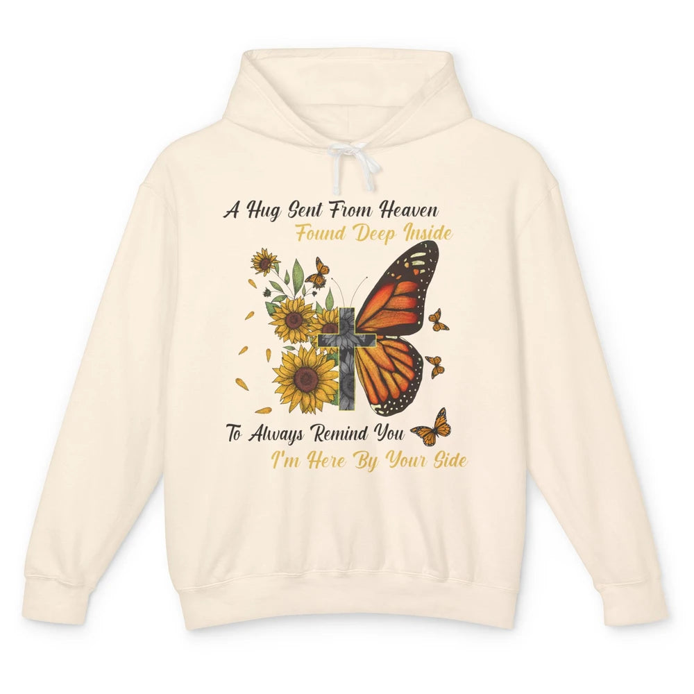 Butterfly Sunflower Jesus Cross Im By Your Side Heaven Angel Unisex Lightweight Hoodie