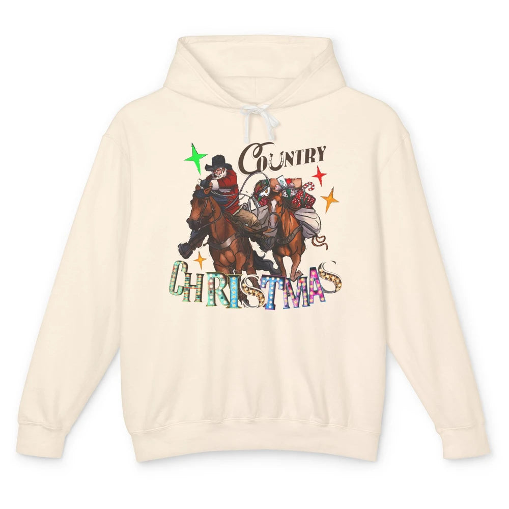 Santa Claus Country Christmas Y'all Western Country Cowboy Unisex Lightweight Hoodie