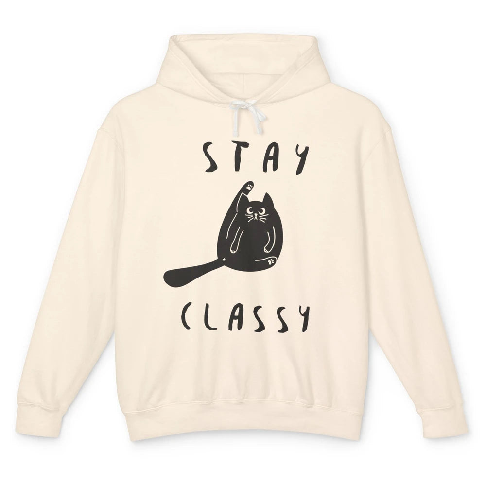 Funny Black Cat Stay Classy Cat Mom Sarcastic Cat Lady Gift Unisex Lightweight Hoodie