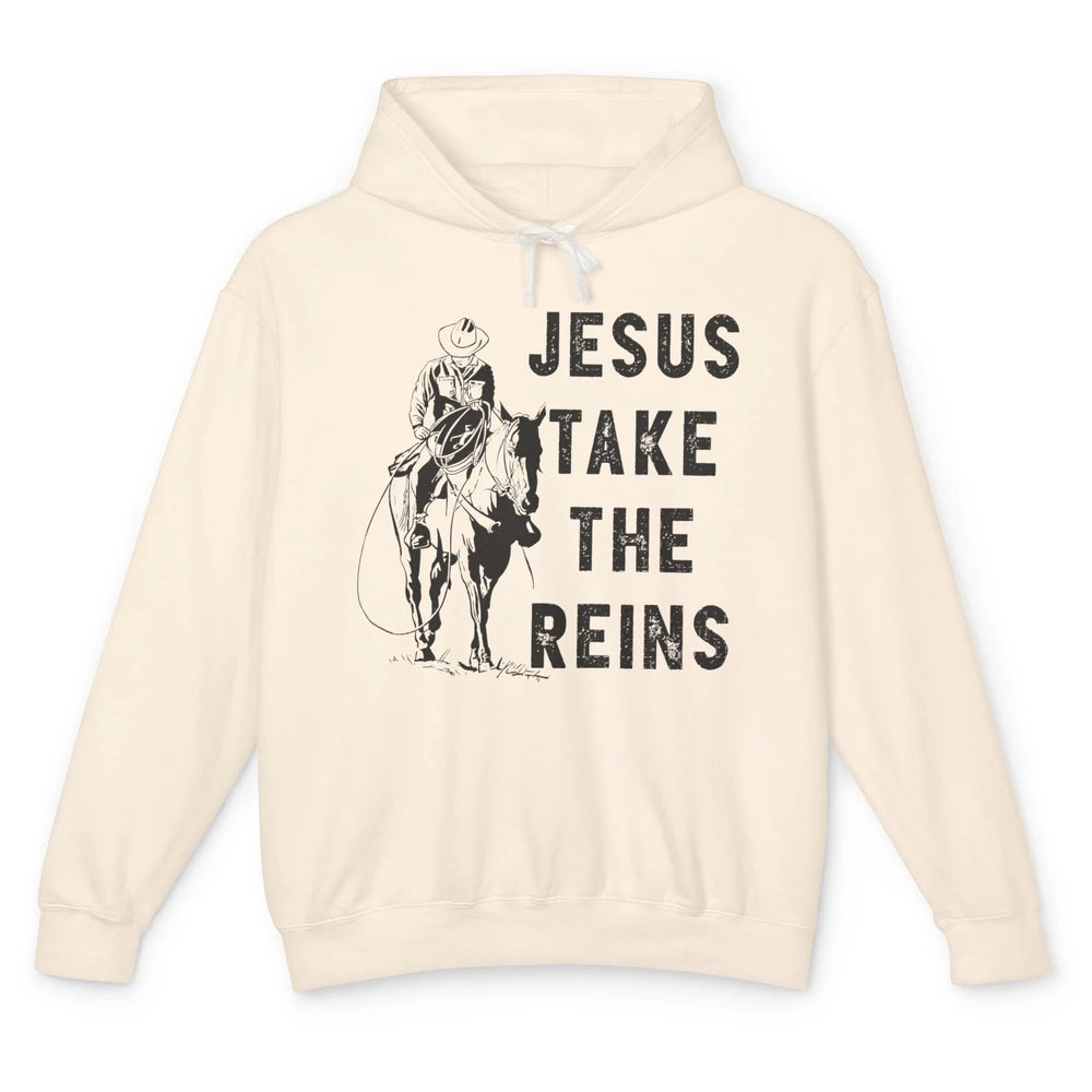 Retro Christian Cowboy Horsing Jesus Take The Reins Western Unisex Lightweight Hoodie