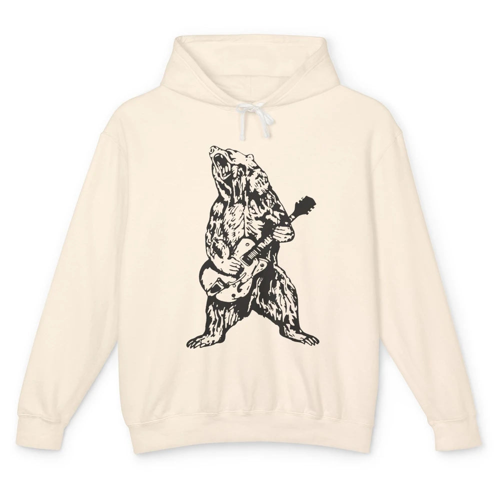 Retro Bear Playing Bass Guitar Bear Guitarist Musician Gift Unisex Lightweight Hoodie