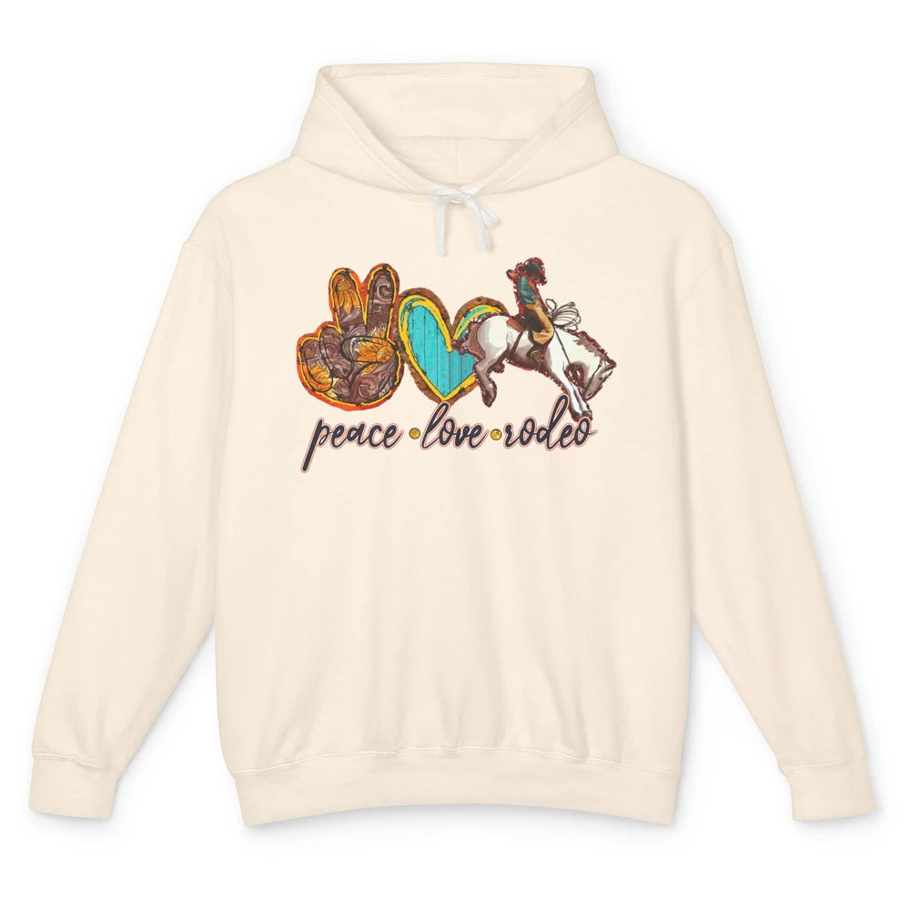 Retro Peace Love Rodeo Cowboy Boots Western Country Cowgirl Unisex Lightweight Hoodie