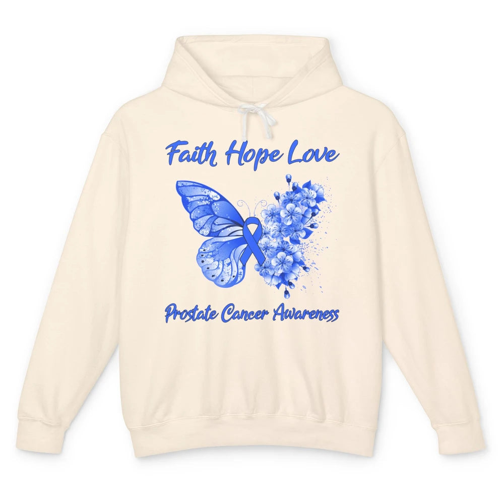 Butterfly Faith Hope Warrior Prostate Cancer Blue Ribbon Unisex Lightweight Hoodie