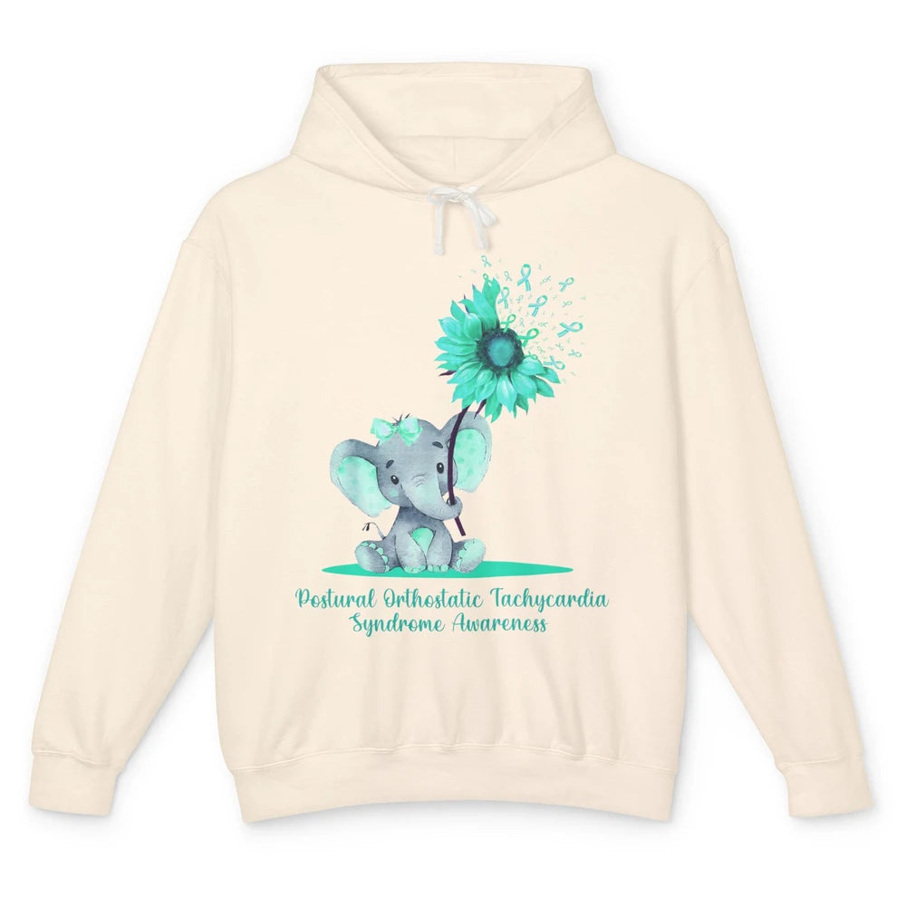 Sunflower Baby Elephant POTS Awareness Turquoise Ribbon Unisex Lightweight Hoodie