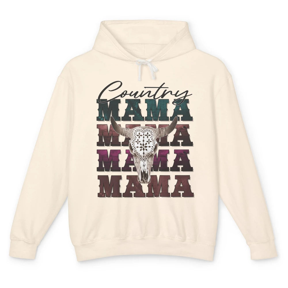 Country Mama Rodeo Bull Skull Western Texas Long Horn Cowboy Unisex Lightweight Hoodie