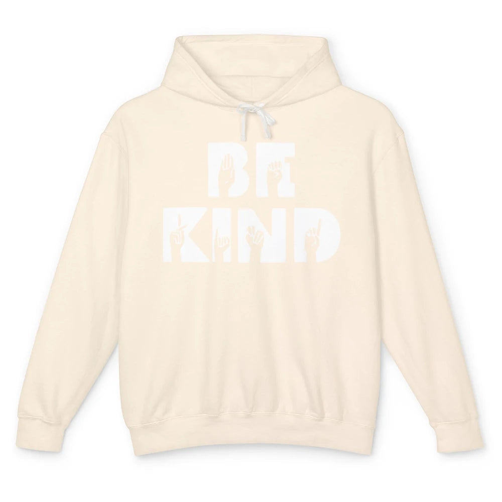 Retro Sign Language Be Kind Human Women Rights Anti Bullying Unisex Lightweight Hoodie