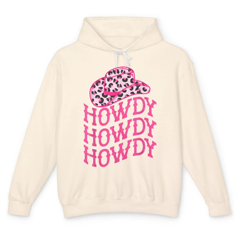 Retro Pink Leopard Cowboy Hat Howdy Western Texas Cowgirl Unisex Lightweight Hoodie