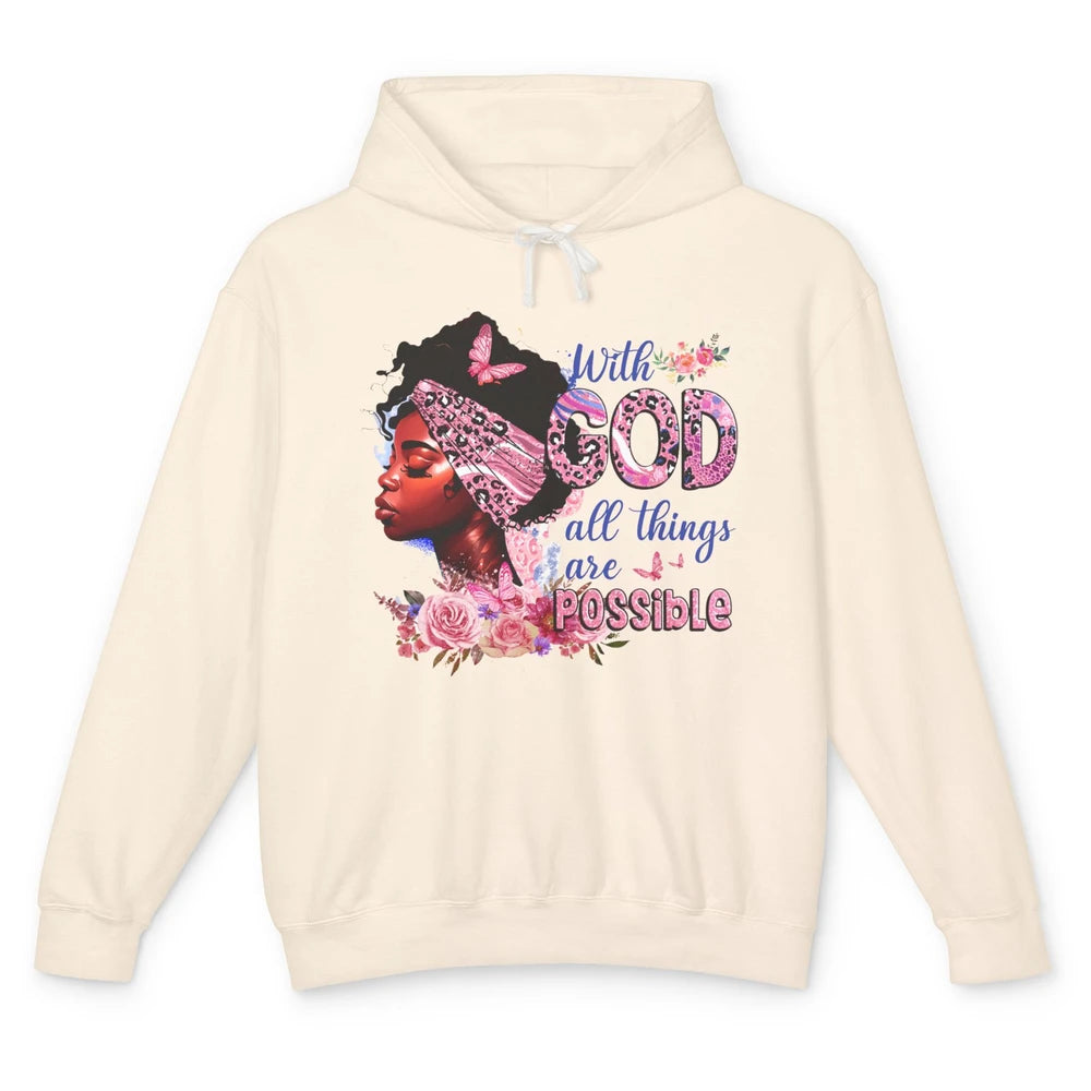 Afro Woman With God All Things Are Possible Bible Religious Unisex Lightweight Hoodie