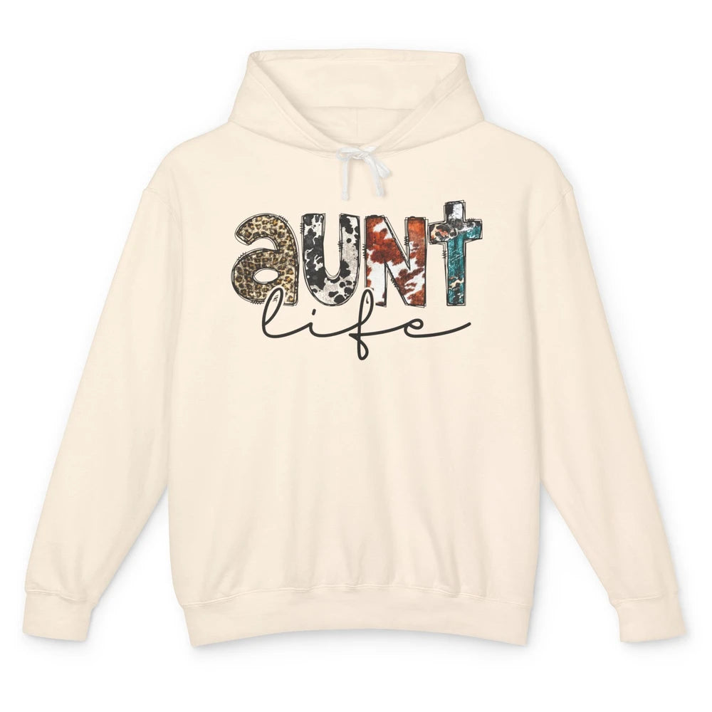 Aunt Life Western Country Leopard Southern Auntie Gift Unisex Lightweight Hoodie