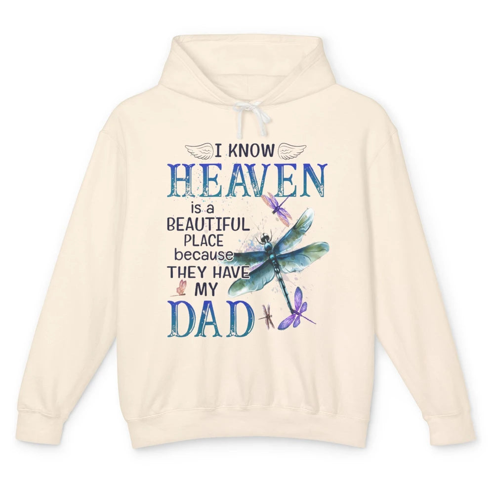 Heaven Beautiful Dad In Heaven Dragonfly Memories Guardian Unisex Lightweight Hoodie