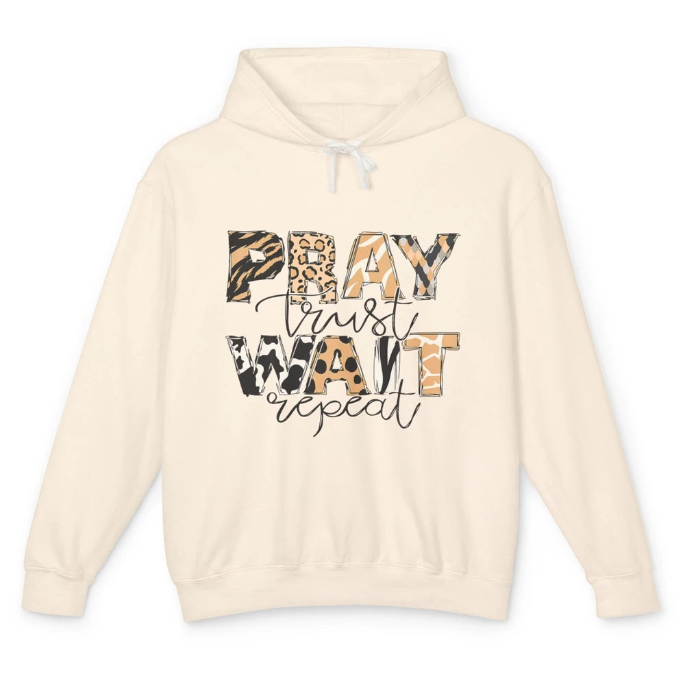 Bible Pray Trust Wait Repeat Jesus Christian Religious God Unisex Lightweight Hoodie