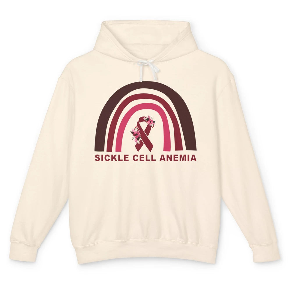 Sickle Cell Anemia Awareness Floral Burgundy Ribbon Rainbow Unisex Lightweight Hoodie