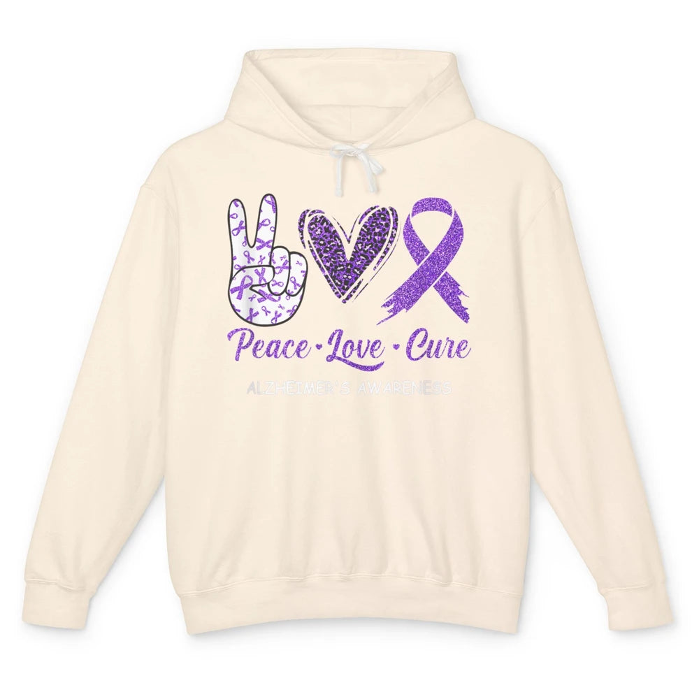 Peace Love Cure Purple Ribbon Alzheimer Disease Awareness Unisex Lightweight Hoodie