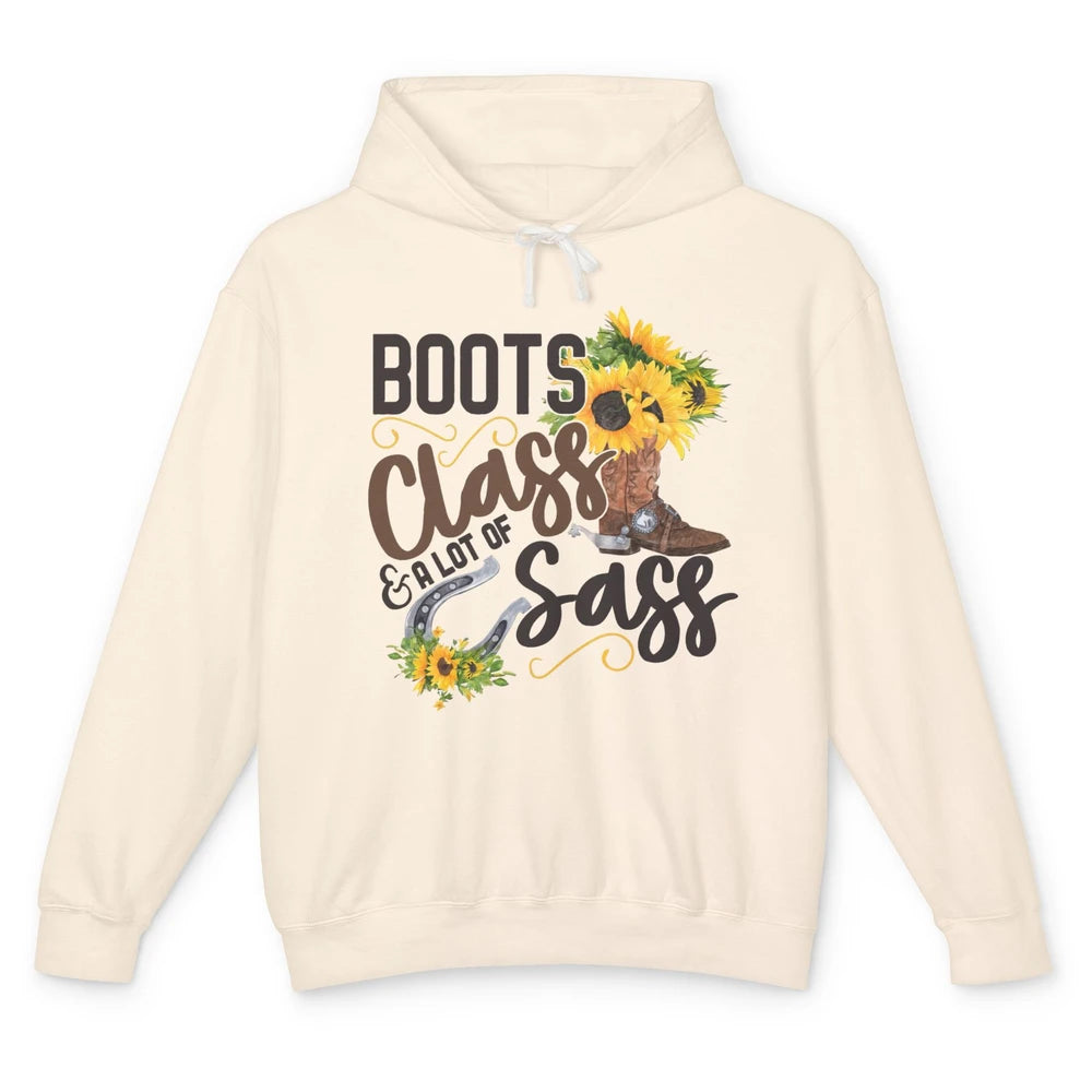 Retro Sunflower Cowgirl Boot Class Lots Of Sass Peace Lovers Unisex Lightweight Hoodie