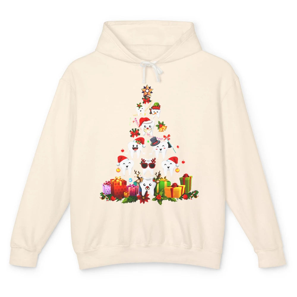 Funny Dentist Cute Teeth Christmas Tree Dental Christmas Unisex Lightweight Hoodie