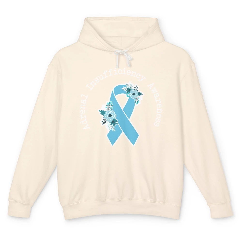 Adrenal Insufficiency Awareness Floral Light Blue Ribbon Unisex Lightweight Hoodie