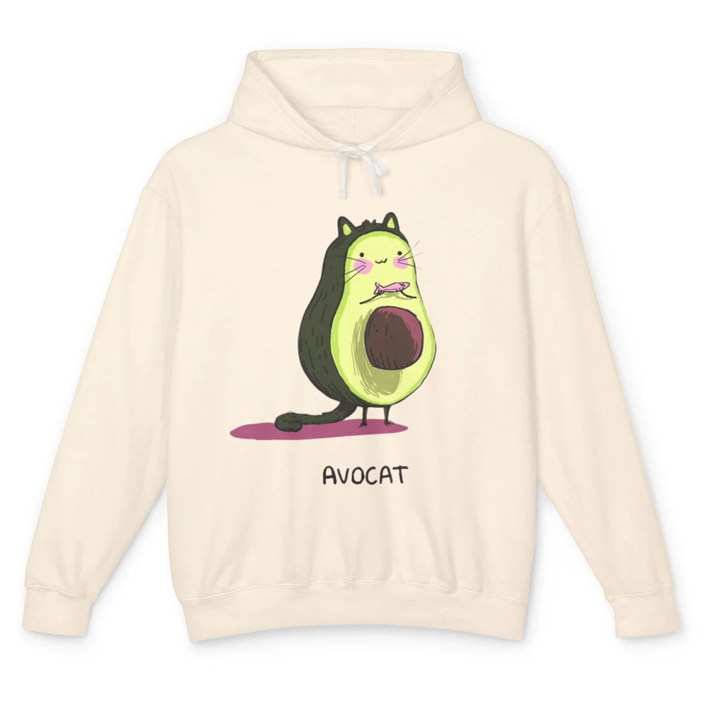 Cute Avocat Avocado Pink Cat Kitten Pun Healthy Vegan Veggie Unisex Lightweight Hoodie