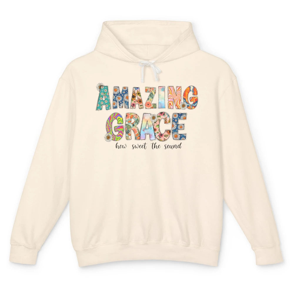 Floral Amazing Grace How Sweet The Sound Christian Western Unisex Lightweight Hoodie