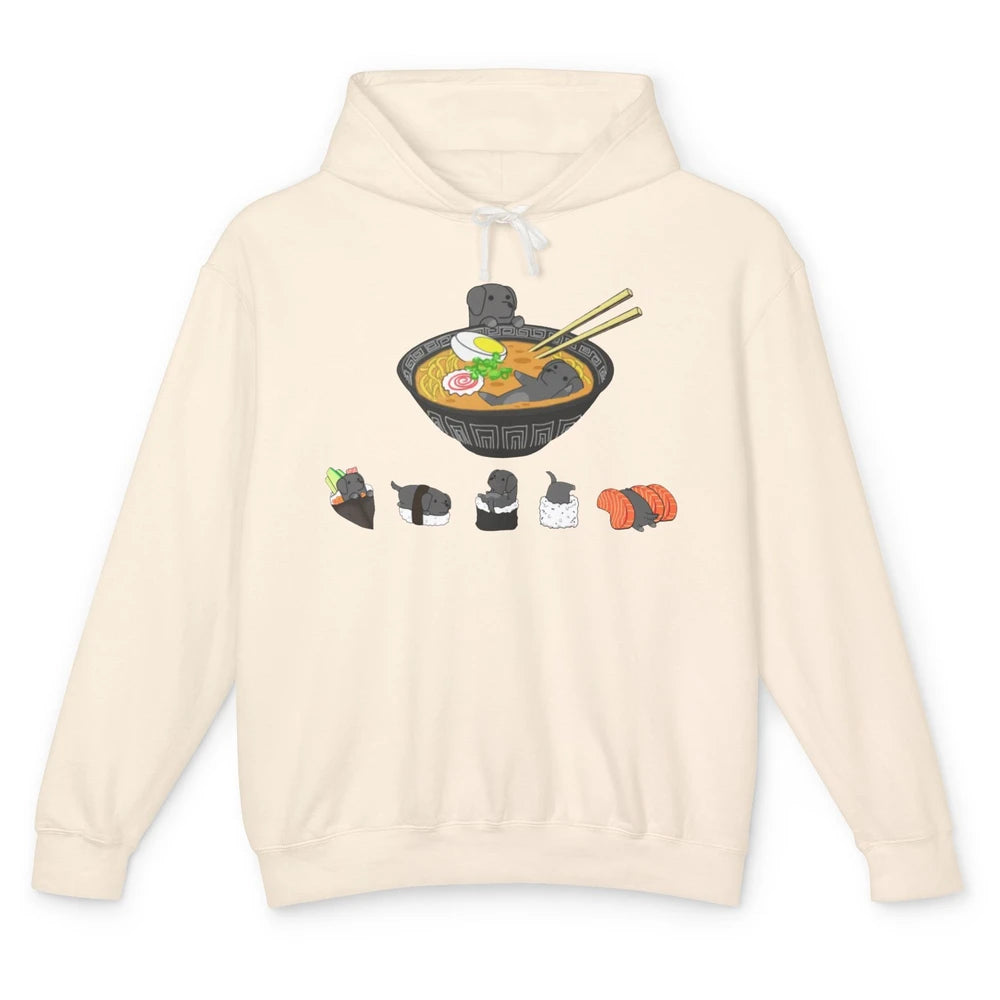 Black Labrador Sushi Ramen Bowl Japanese Kawaii Dog Mom Unisex Lightweight Hoodie