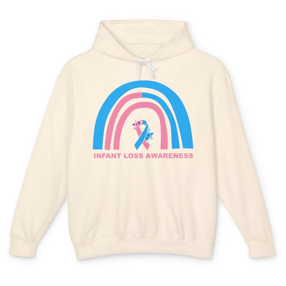 Infant Loss Awareness Floral Pink Blue Ribbon Rainbow Unisex Lightweight Hoodie