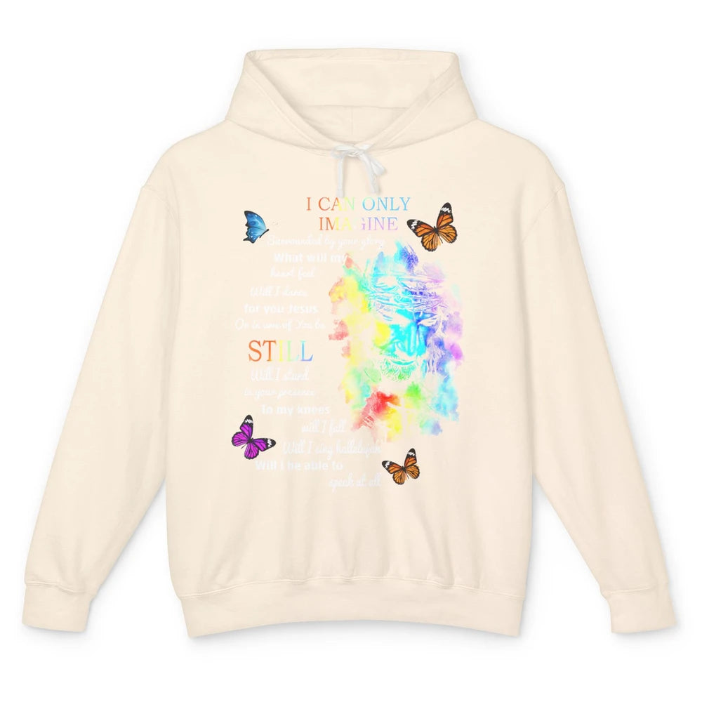 Sunflower Jesus Cross Butterfly I Can Imagine Christian Gift Unisex Lightweight Hoodie