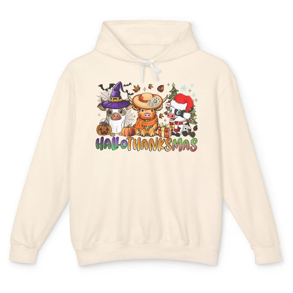 Baby Cow Pig Happy Hallo-thank-mas Fall Pumpkin Thanksgiving Unisex Lightweight Hoodie