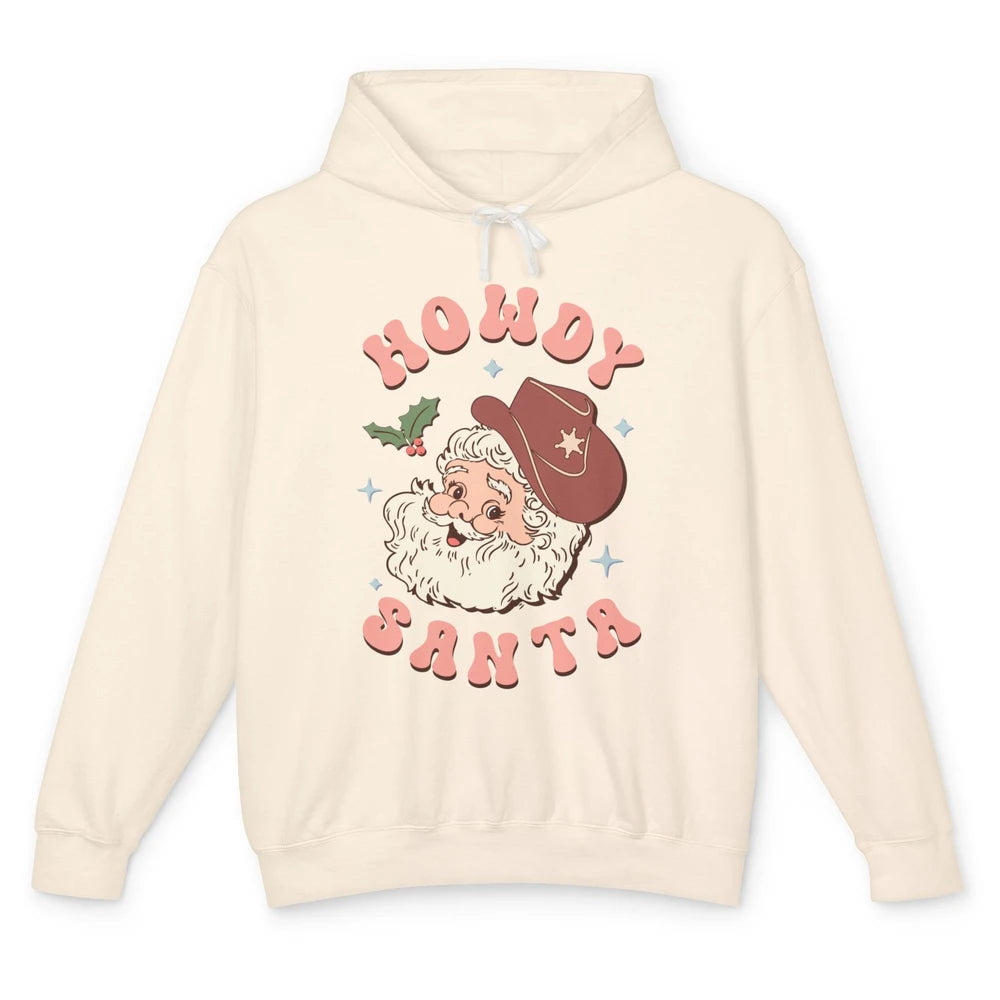 Merry Christmas Howdy Cowboy Xmas Santa Claus Cactus Western Unisex Lightweight Hoodie