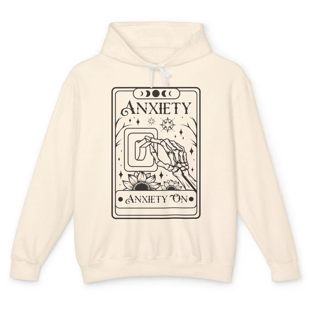 Retro Halloween Skeleton Hand Anxiety On Off Mental Health Unisex Lightweight Hoodie