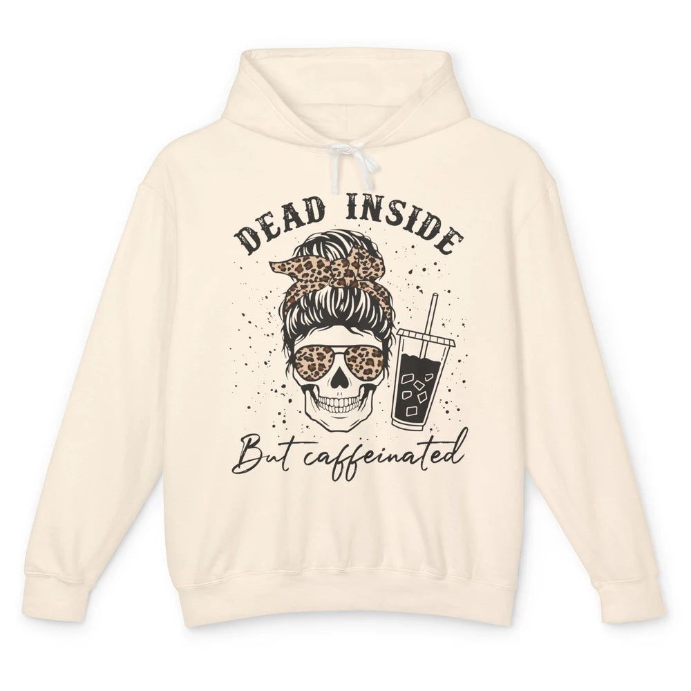 Coffee Skeleton Mom Messy Bun Dead Inside But Caffeinated Unisex Lightweight Hoodie