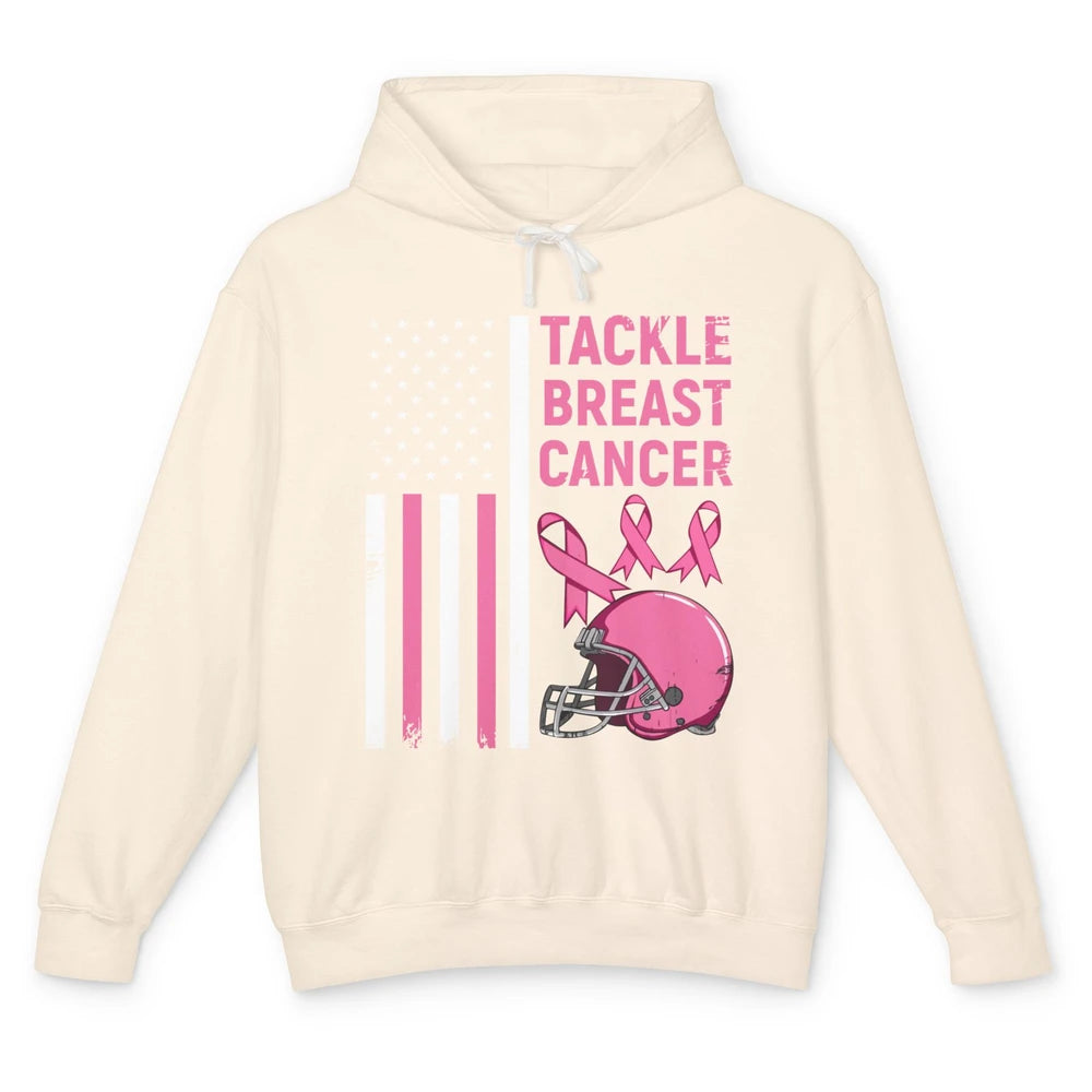 Tackle Breast Cancer US Flag Football Helmet Pink Ribbon Unisex Lightweight Hoodie