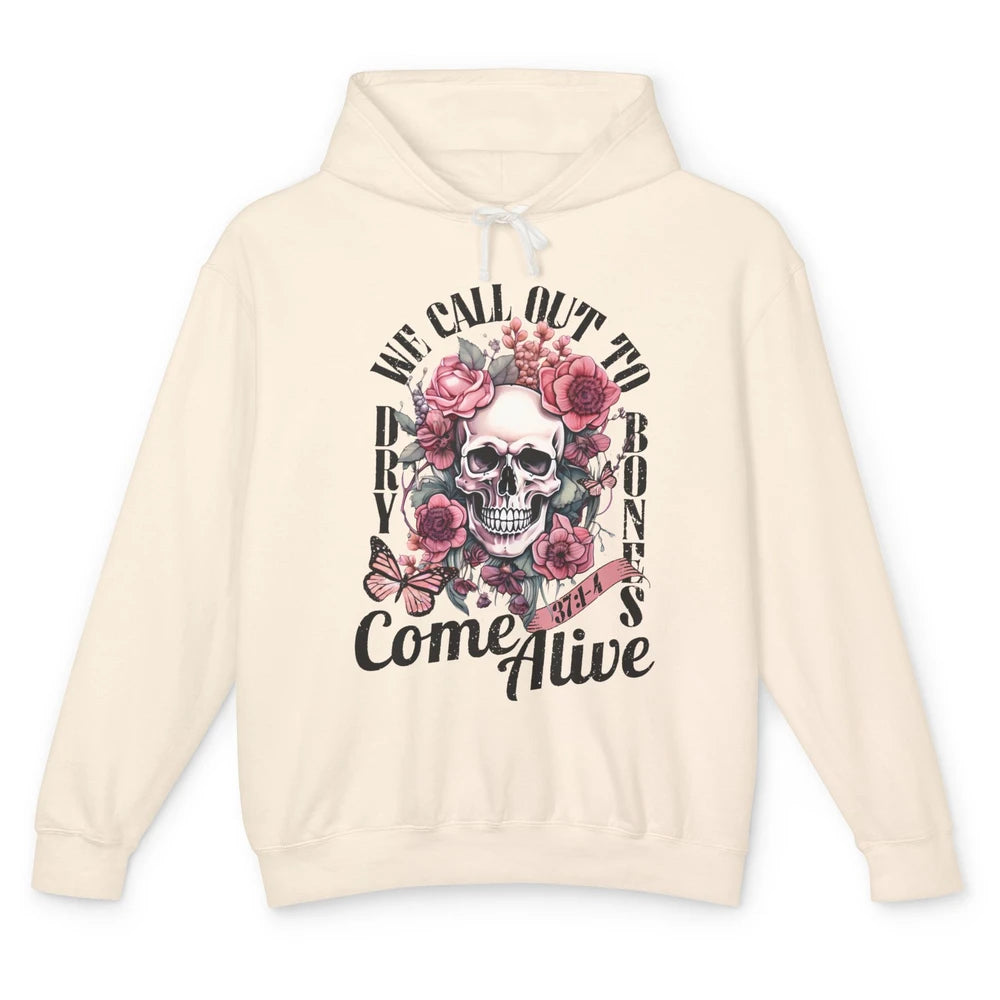 Floral Skull Dry Bones Come Alive Bible Christian Halloween Unisex Lightweight Hoodie