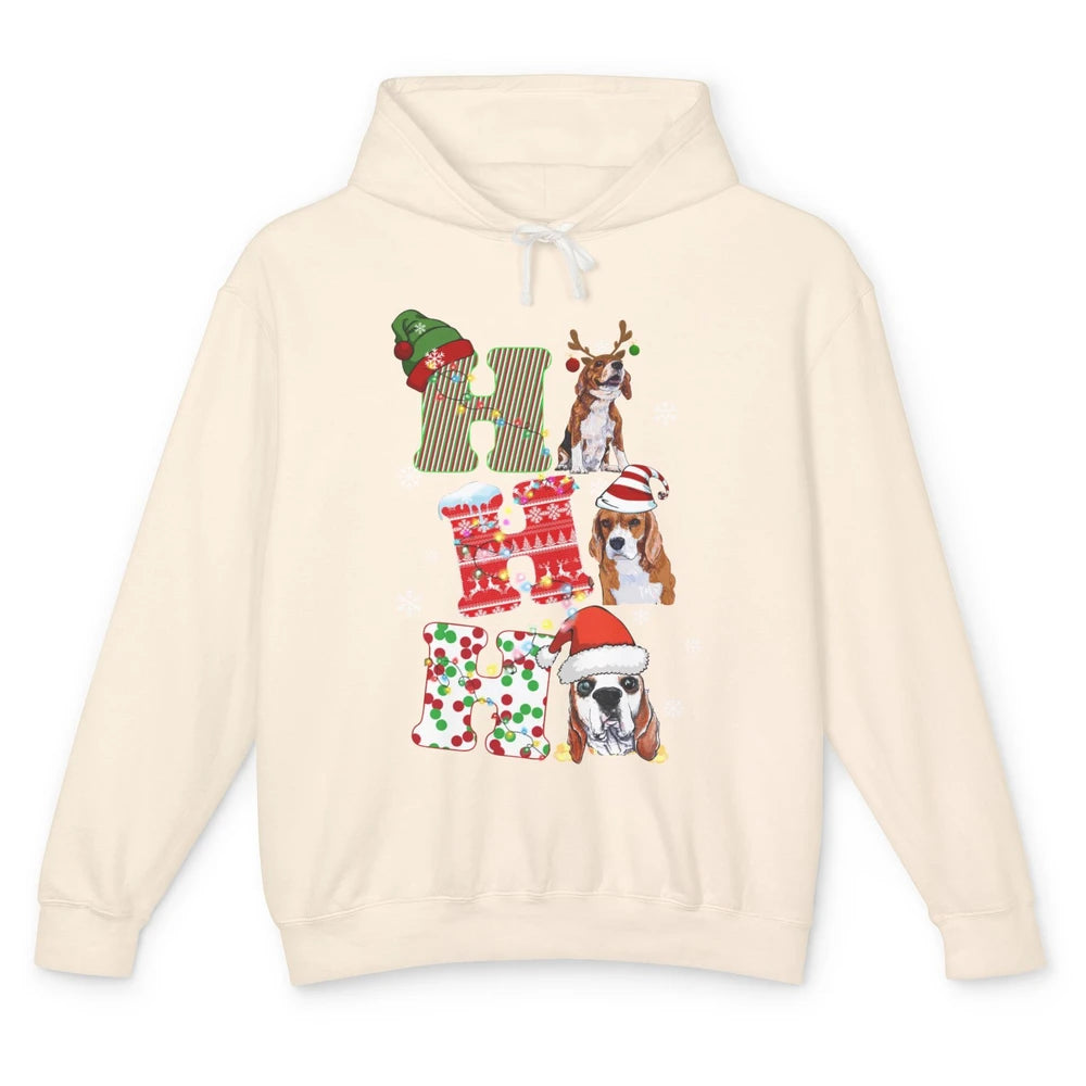 Funny Beagle Christmas Light Santa Beagle Reindeer Snowflake Unisex Lightweight Hoodie