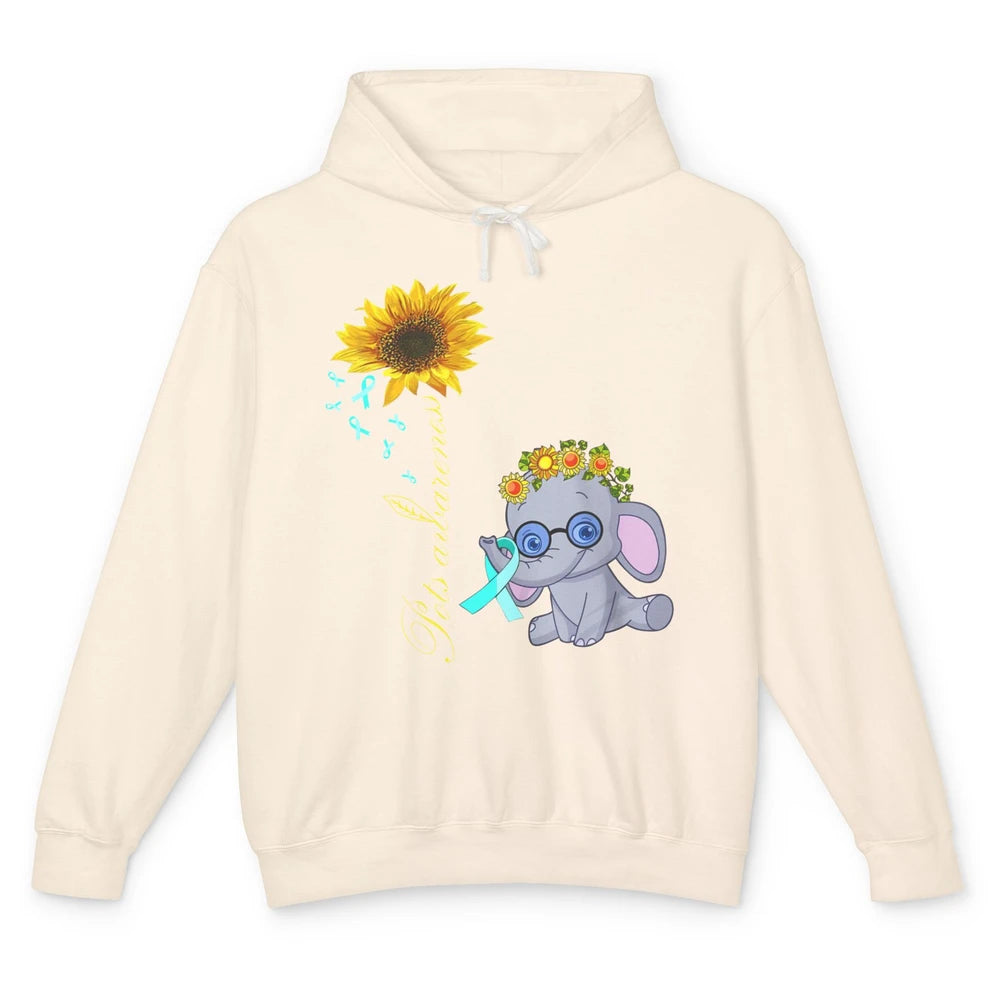 Sunflower Baby Elephant POTS Awareness Turquoise Ribbon Gift Unisex Lightweight Hoodie