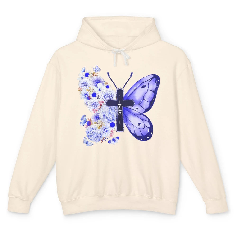 Butterfly Cross Faith Floral God Jesus Christian Bible Women Unisex Lightweight Hoodie