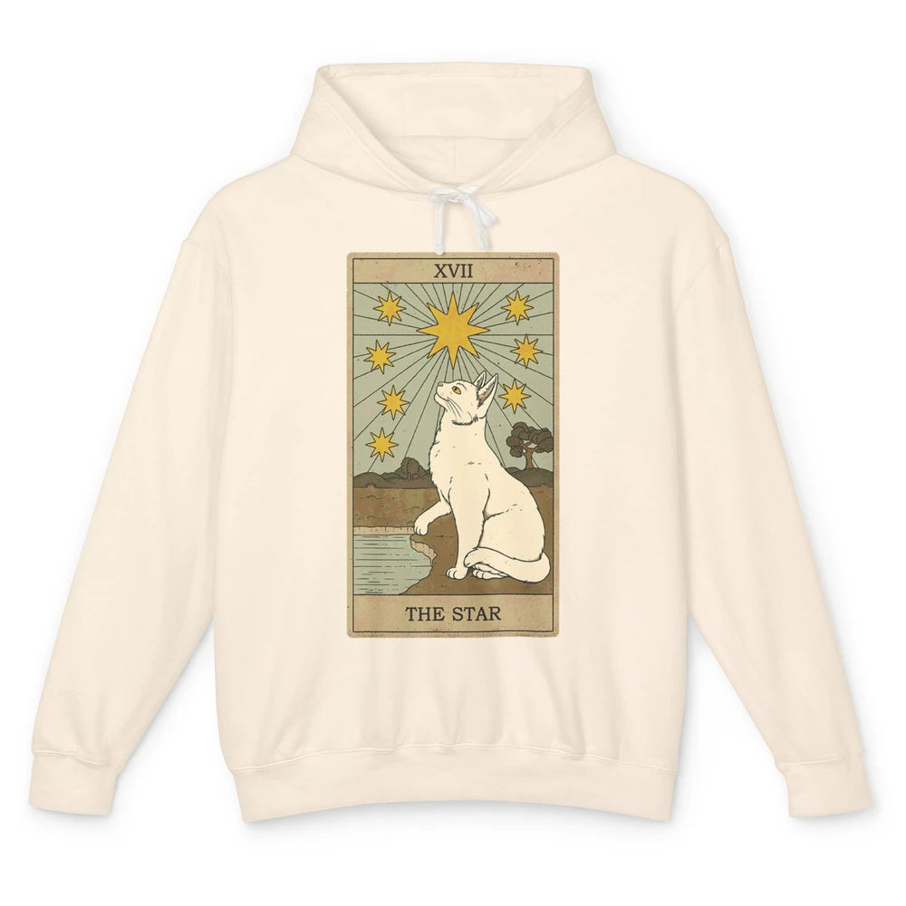 Tarot Card The Star White Cat Retro Mermaid Gothic Vintage Unisex Lightweight Hoodie