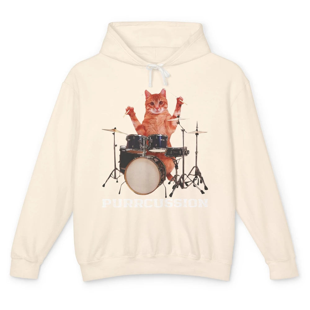 Cat Drummer Purrcussion I Destroy Silence Percussionist Drum Unisex Lightweight Hoodie