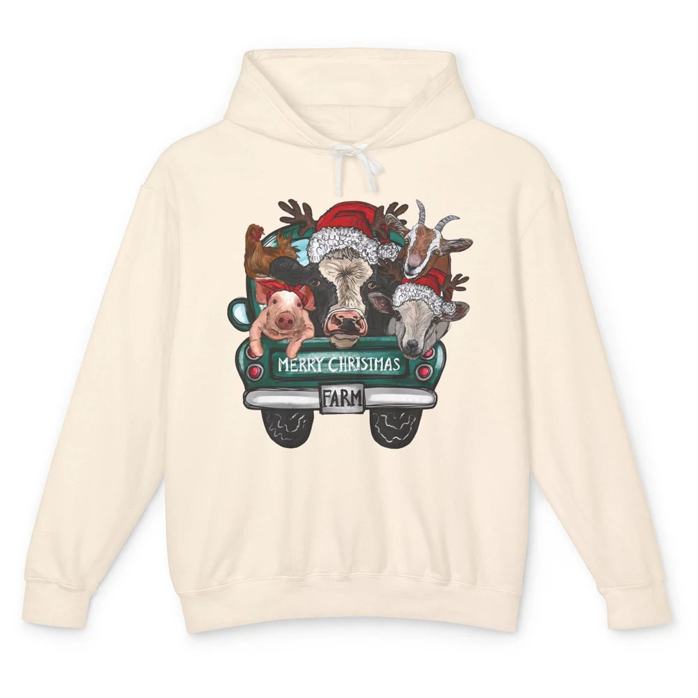 Heifer Merry Christmas Truck Pig Goat Farm Animals Christmas Unisex Lightweight Hoodie