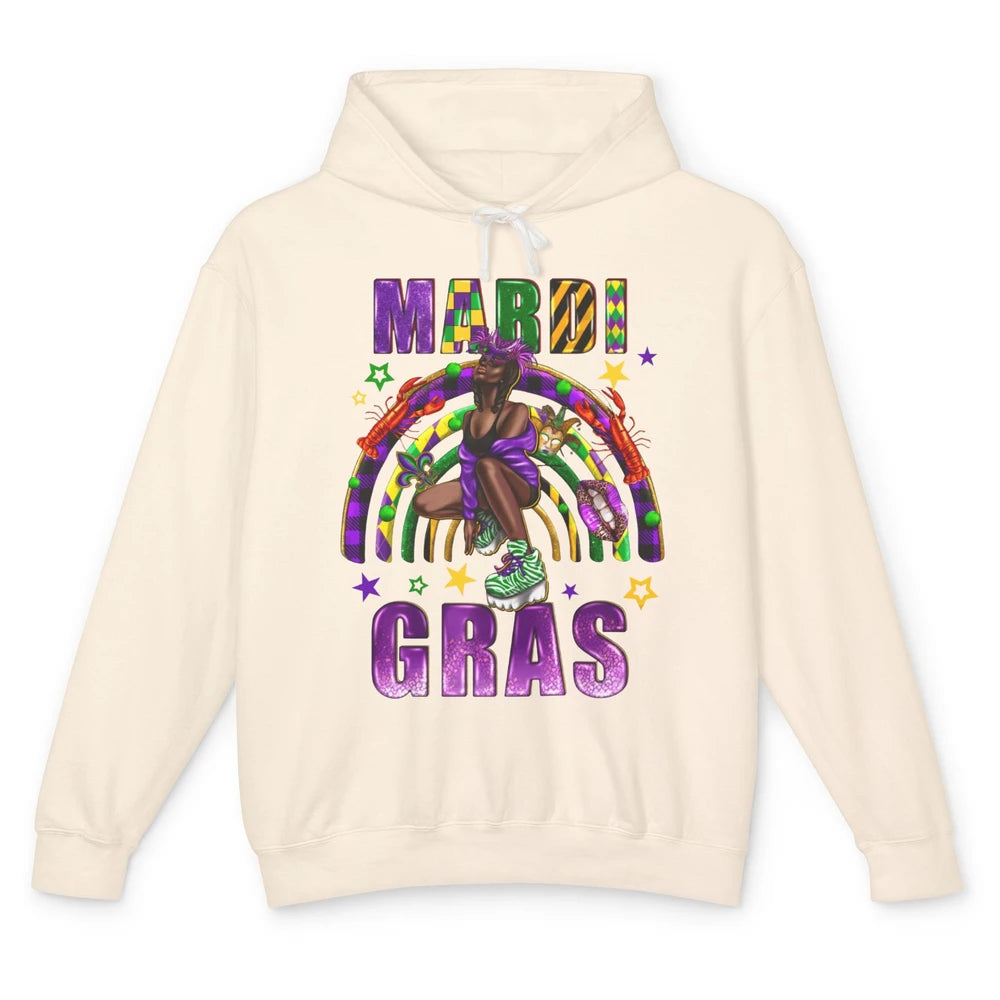 Mardi Gras Afro Woman Fat Tuesday New Orleans Carnivals Unisex Lightweight Hoodie