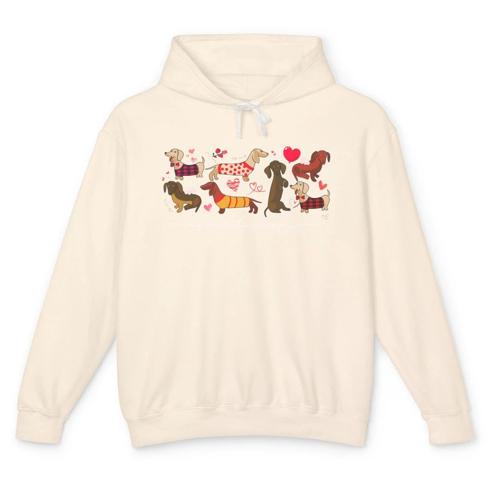 Cute My Valentine Has Paws Dachshund Valentines Day Dog Mom Unisex Lightweight Hoodie