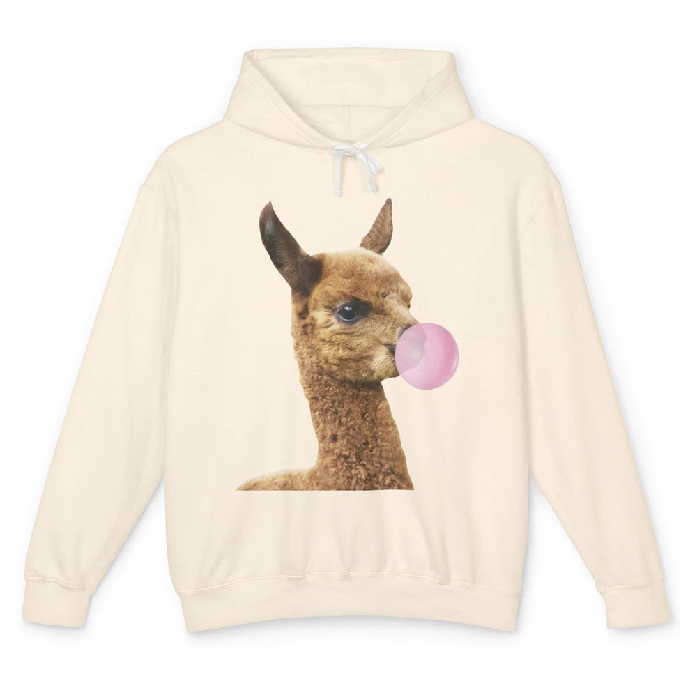 Funny Llama Alpaca Bubble Gum Animal Farmers Life Gift Unisex Lightweight Hoodie