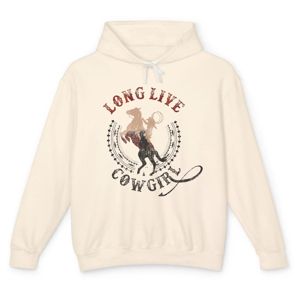 Western Country Cowgirl Riding Horses Cool Rodeo Howdy Retro Unisex Lightweight Hoodie