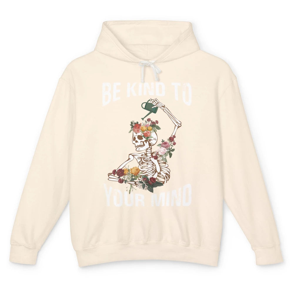 Be Kind Skull Retro Floral Skeleton Motivation Positive Mind Unisex Lightweight Hoodie