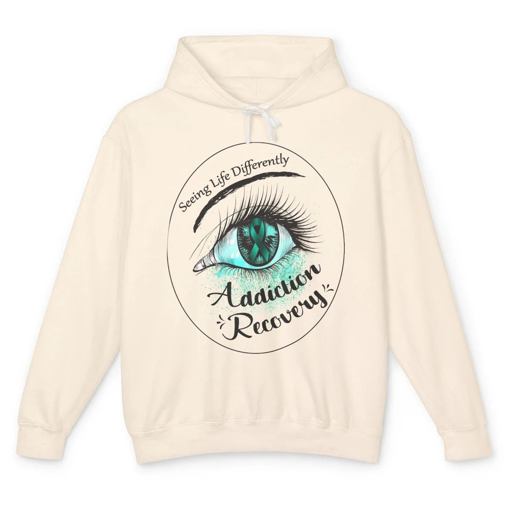 Addiction Awareness Seeing Life Differently Eye Teal Ribbon Unisex Lightweight Hoodie