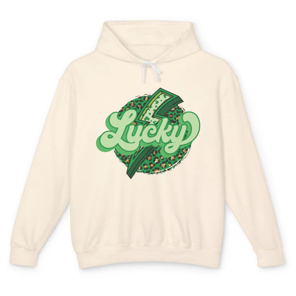 St Patrick Leopard Shamrocks Lucky Lightning Bolt Western Unisex Lightweight Hoodie