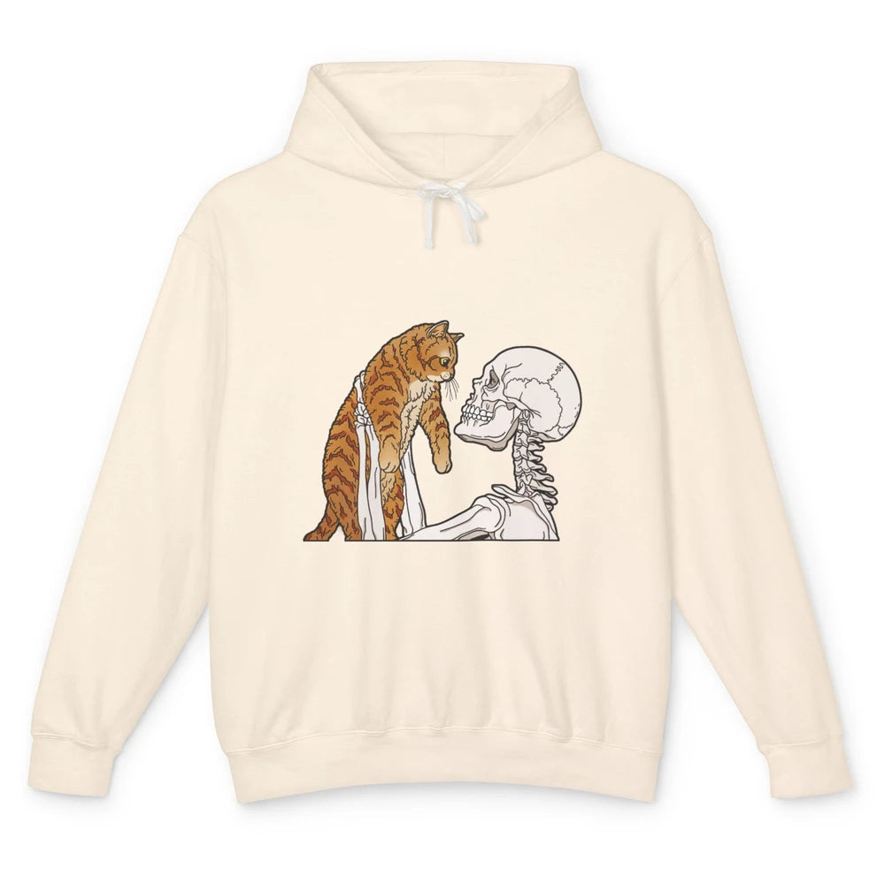 Cat And Skeleton Best Friends Of Cat Funny Orange Cat Kitten Unisex Lightweight Hoodie