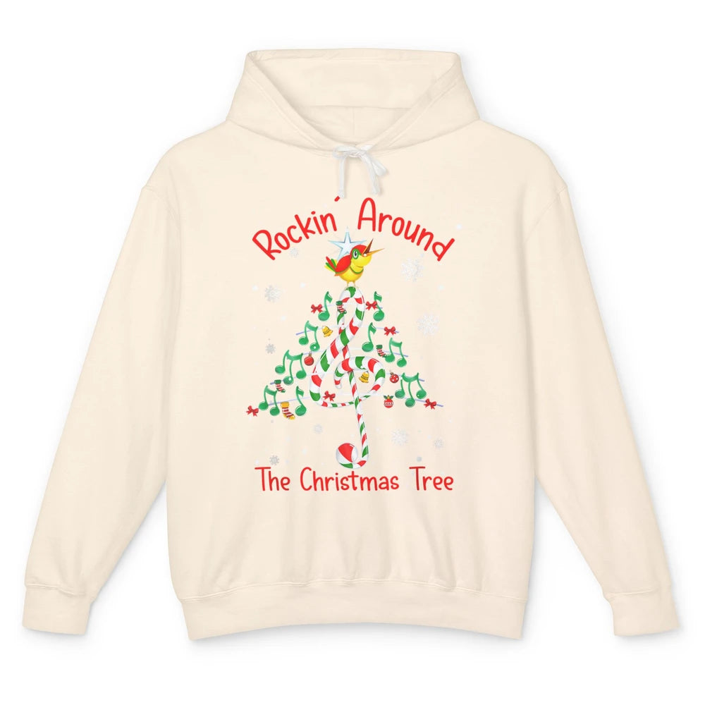 Rockin' Around The Christmas Tree Xmas Music Note Snow Retro Unisex Lightweight Hoodie