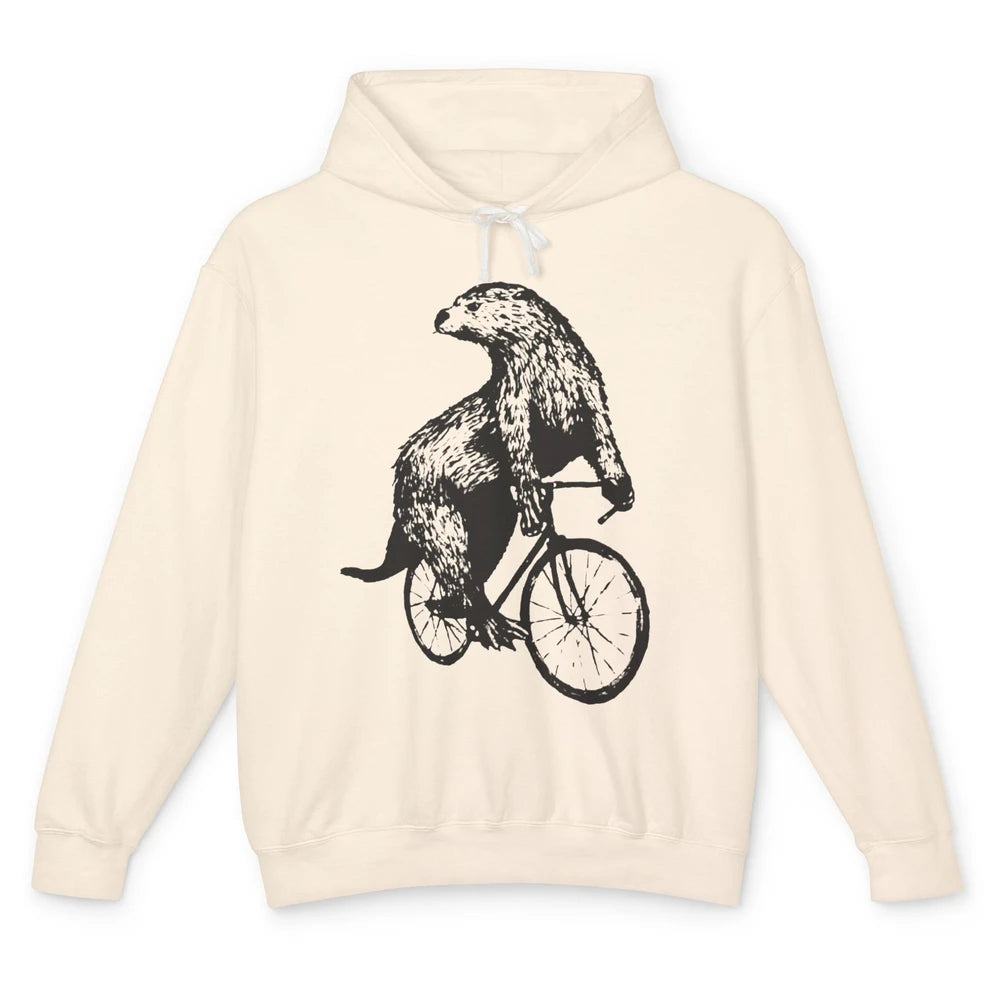 Otter Riding A Bicycle Funny Bike Rider Cute Otters Vintage Unisex Lightweight Hoodie