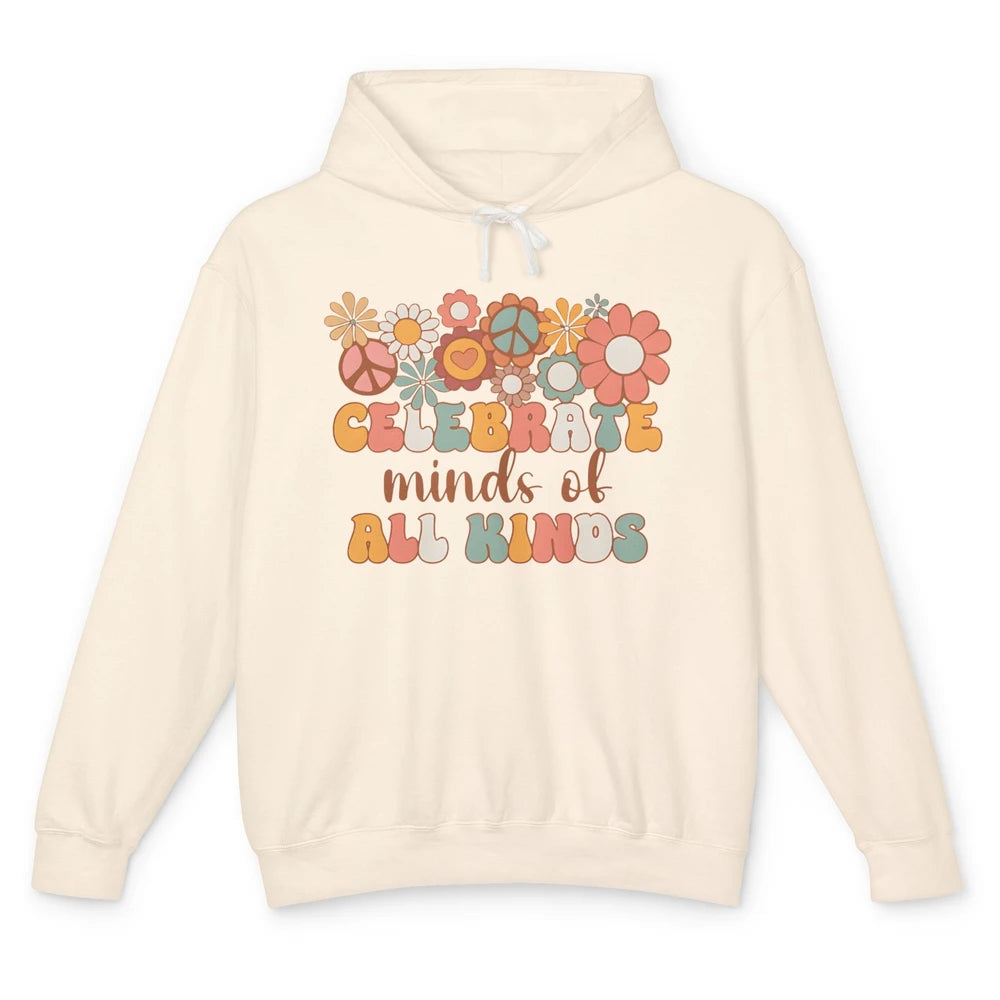 Retro Groovy Autism Celebrate Minds Of All Kind Sped Teacher Unisex Lightweight Hoodie